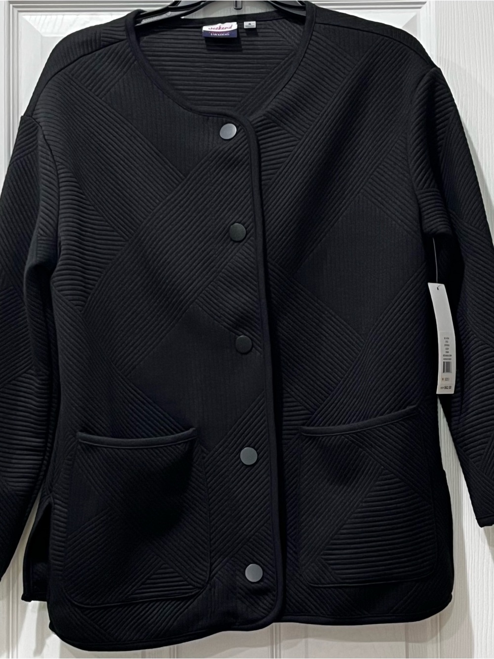 NWT Weekend Routine Zac & Rachel Black Quilted Snap-Front Utility Jacket, Sz. SM